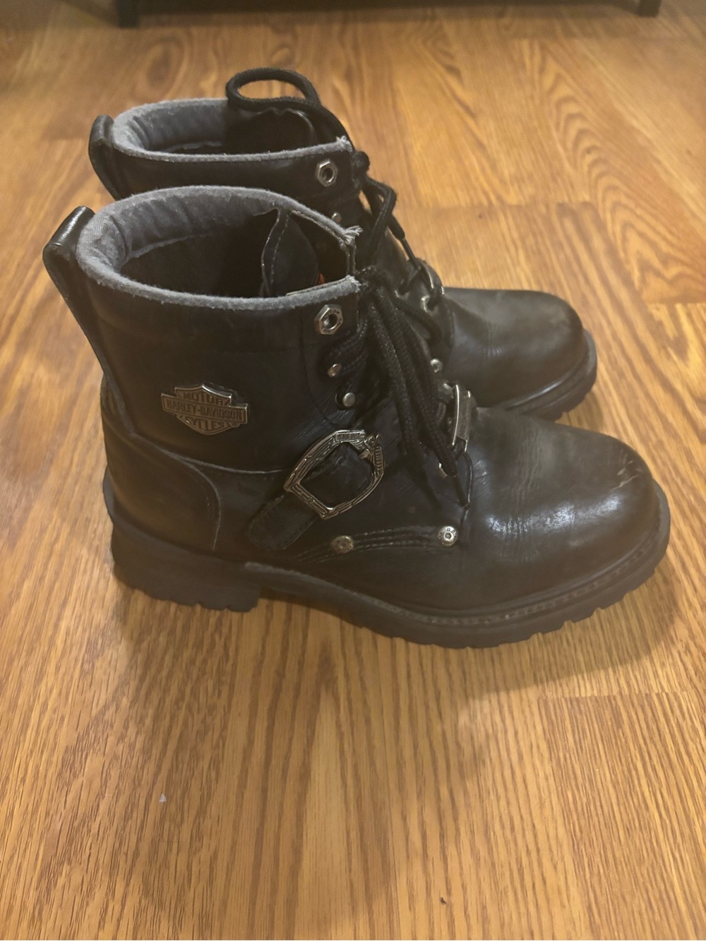 Authentic Harley-Davidson Black Leather Lace-Up Motorcycle Boots